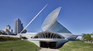 Photograph featuring a profile view of the Milwaukee Art Museum.