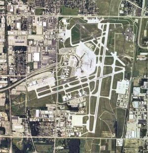 General Mitchell International Airport is part of the urban fabric, as shown in this 2006 overhead photograph.