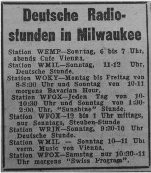 German radio hours in Milwaukee, advertised in the Abendpost und Milwaukee Deutsche Zeitung, July 3, 1950.
