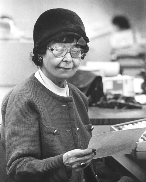 Photograph of the iconic Ione Quinby Griggs taken during the 1970s, the latter half of her impressive newspaper career. She retired in 1985.