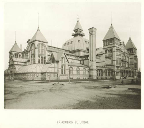 The Milwaukee Exposition Building, shown here around 1885, hosted events until it was destroyed in a fire in 1905.