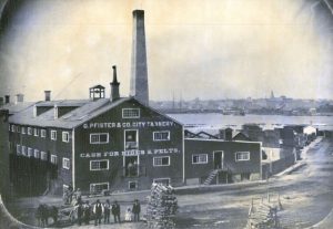 Photograph of the G. Pfister and Company City Tannery before it reincorporated as the Pfister & Vogel Company in 1872. 