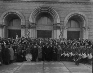 A large gathering of PNA scouts, including musicians from Chicago, at St. Adelbert's Church.