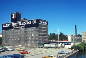 A view of the Albert Trostel & Sons tannery on Commerce Street from the Walnut Street Bridge taken in 1974.