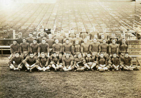 Photograph of the 1936 Marquette University football team. This competitive team played against Texas Christian University in the Cotton Bowl. 