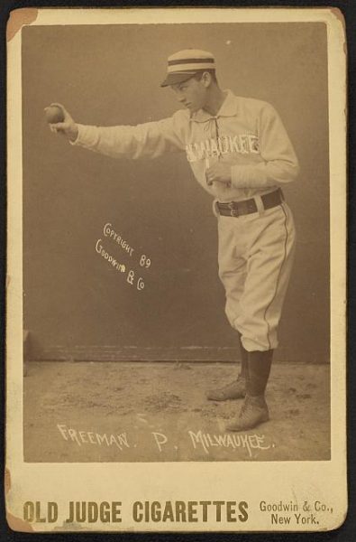 Baseball card featuring Milwaukee minor league pitcher John Freeman, circa 1889. 