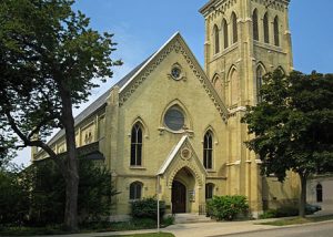 Photograph of the All Saints Episcopal Cathedral, originally known as the Cathedral Church of All Saints. It was one of the first Episcopal cathedrals in the United States. 