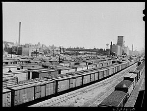 This 1941 photograph shows rail yards in Milwaukee.