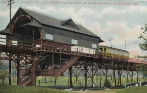 Early twentieth-century postcard showing the TMER&L Station at Milwaukee's Soldiers Home.