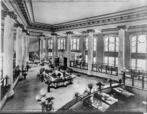 Interior image of the Second Ward Savings Bank, originally constructed between 1911 and 1913. 