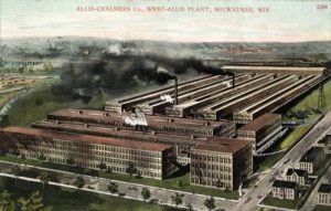 Early twentieth century postcard illustrating an aerial view of the Allis-Chalmers facilities.