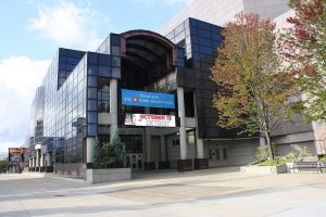 Photograph of the northeast entrance of the BMO Harris Bradley Center in autumn of 2012. 