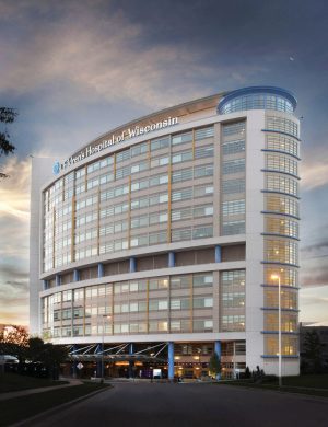 Photograph of the modern Children's Hospital of Wisconsin building. It is part of the Milwaukee Regional Medical Center.