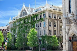 Photograph of Johnston Hall taken in 2008. Johnston Hall is the original university building on the Wisconsin Avenue site. 