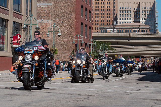 Bikers parade through Milwaukee as part of Harley-Davidson's 105th anniversary celebration in 2008.