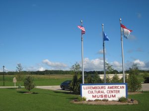 Entrance sign to the Luxembourg American Cultural Center located in the town of Belgium. 