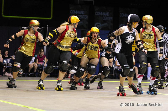 Milwaukee's women's roller derby team, the BrewCity Bruisers, competes against the Cincinnati Rollergirls Black Sheep in 2010.