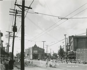 Overhead power lines were installed at the intersection of Port Washington and Green Bay avenues in 1950.