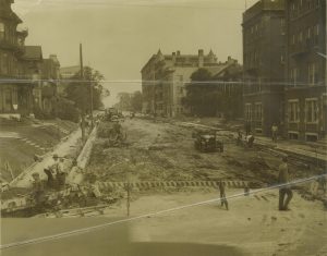 The roadbed on East Juneau Avenue under construction in the 1920s.